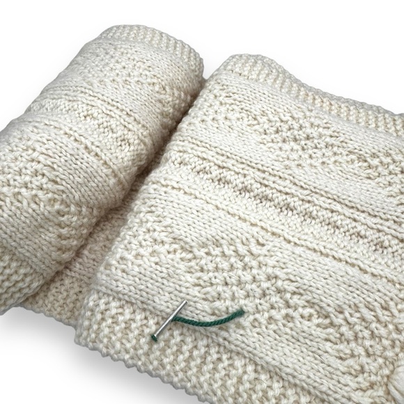 Hand Woven 100% Irish Wool Cable Knit Fringe Scarf, Cream, 9 in x 63 in. - Picture 10 of 11